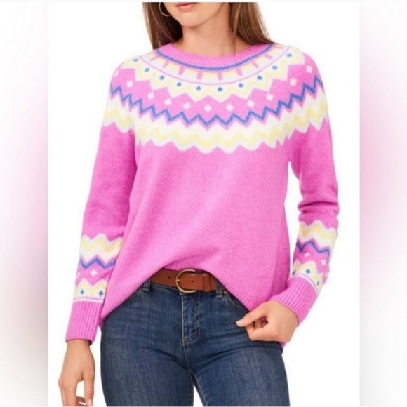 Vince Camuto Fair Isle Crewneck Sweater Pink lilac color Size Small - Picture 9 of 9